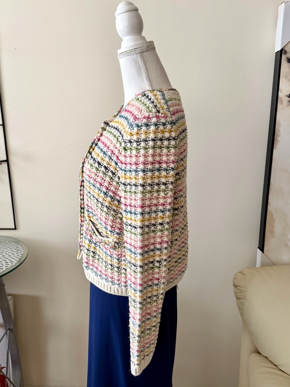 ba&sh Bianca Multicolor Striped Knit Cropped Cardigan Size Large - Picture 16 of 16